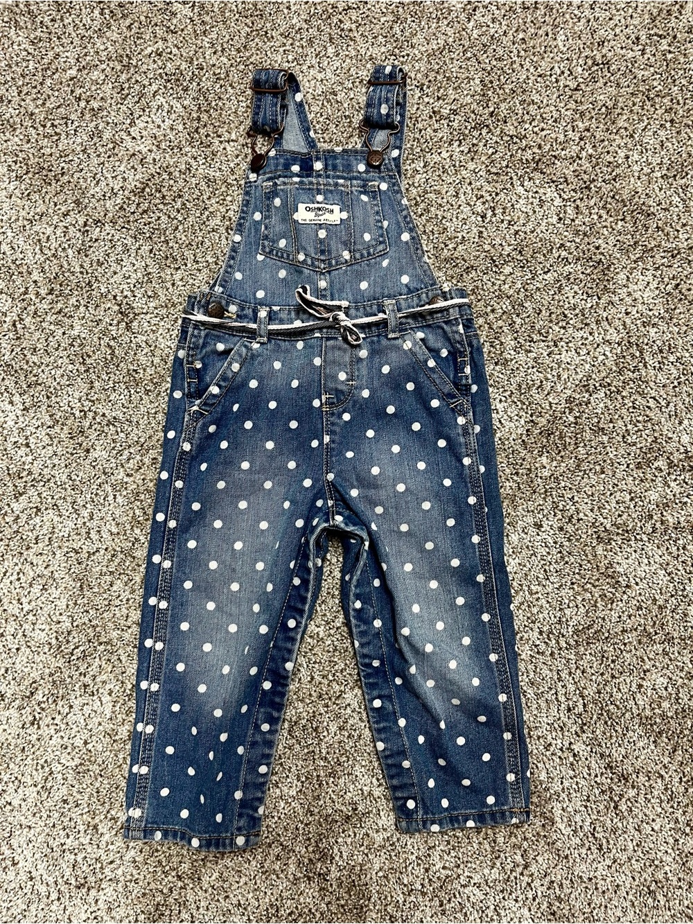 OshKosh B'gosh Girls' Navy Polka Dot Denim Overalls